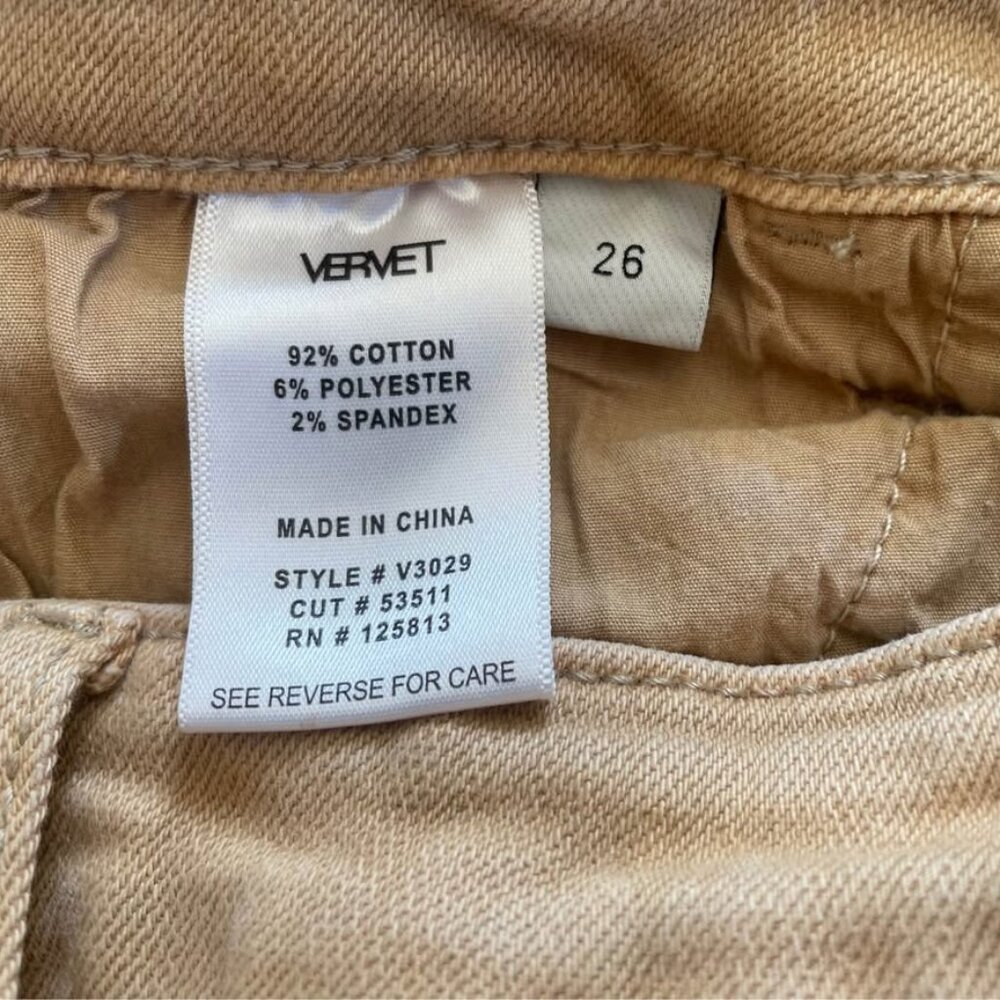 Vervet Women's Sz 26 X 28 Y2K Tan Stretchy Distressed Flare Bell Bottom Jeans - Picture 6 of 6